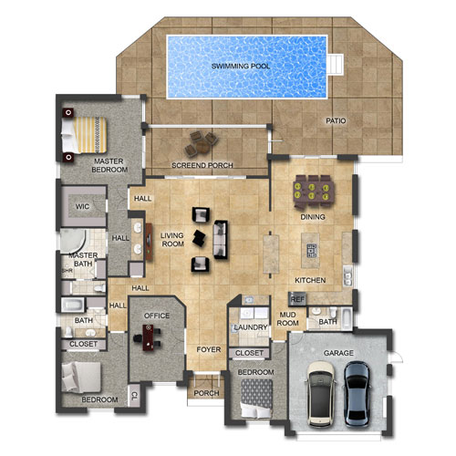 Textured color floor plan example